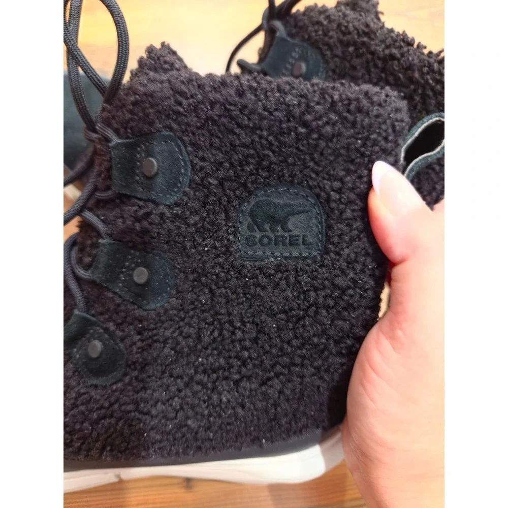 Sorel Explorer II Joan Black Sherpa Snow Weather boot Cozy Warm Chunky 9.5 Gorp
